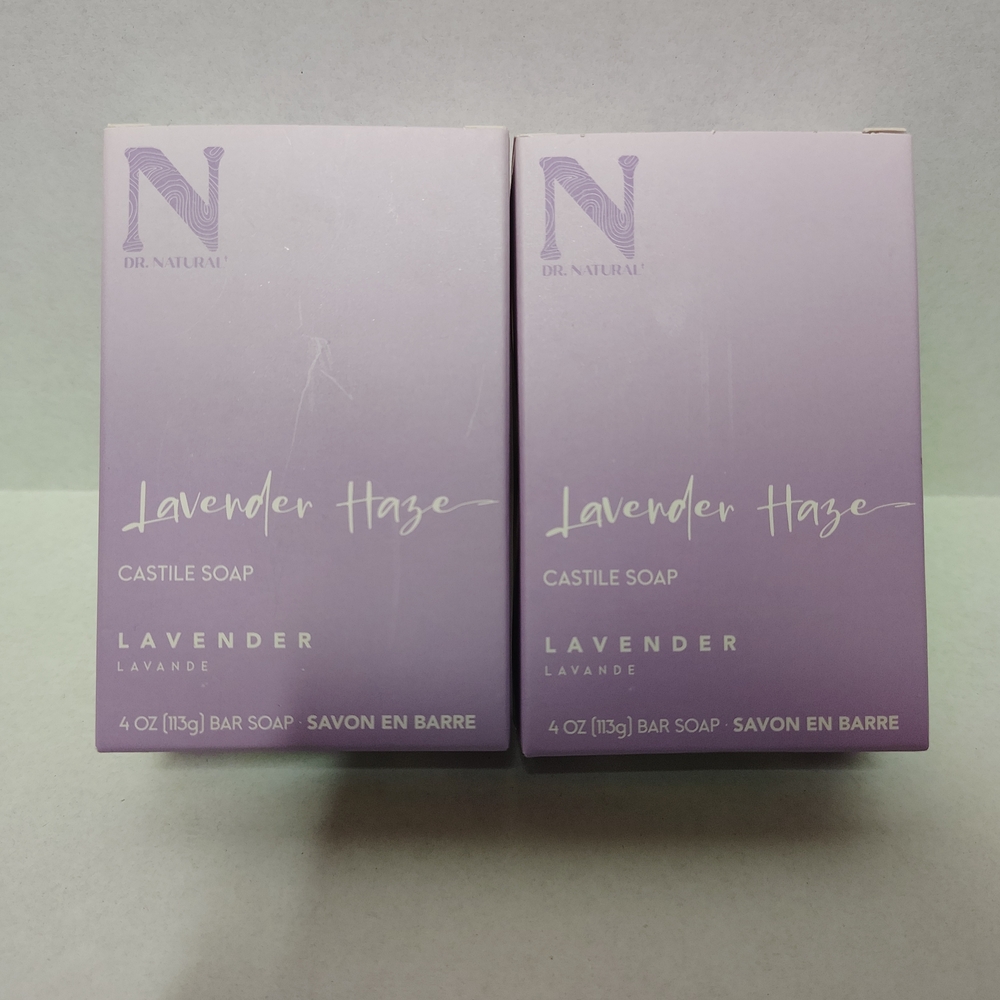 DR Natural's LAVENDER HAZE Castile Soap 4 oz  All-Natural Dye Free Lot Of 2 Bars